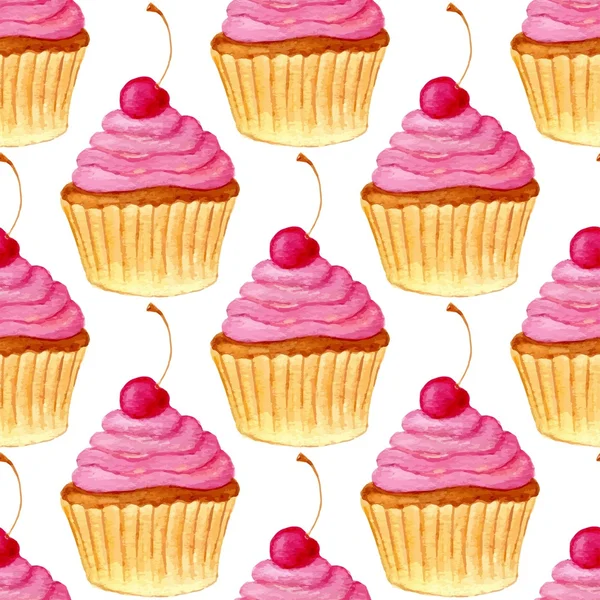 Akvarel søde cupcakes og kirsebær – Stock-vektor