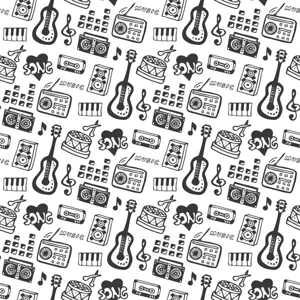 Doodle instrumentos musicales y elementos de sonido — Vector de stock