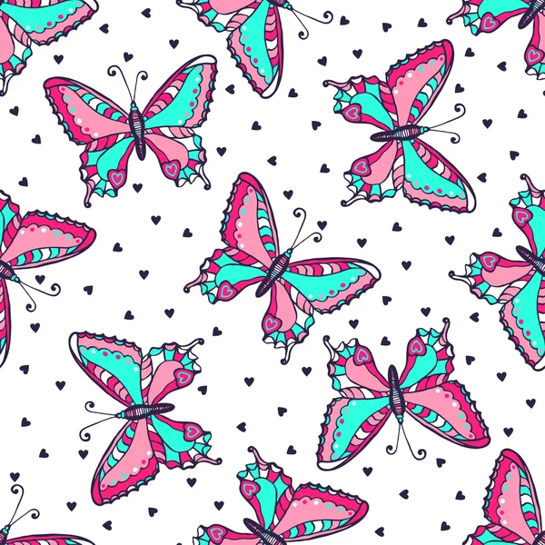 Bright butterflies seamless pattern. Hand drawn butterfly vector illustration for fabric. textile, wrapping, wallpaper, packaging and other beauty design. — Stock Vector