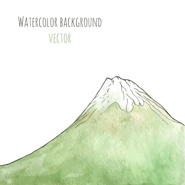 水彩の手描き緑山。ベクトル図を分離しました。ポスター、カバー、広告、チラシのテンプレートです。アートワークの背景に風景と背景. — ストックベクタ