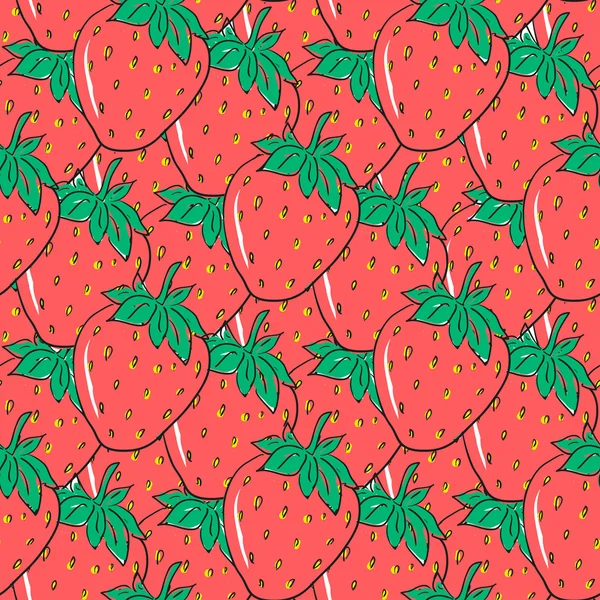 Seamless pattern with red hand drawn strawberries. Cute berries for wrapping paper, textile and packaging — Stock Vector