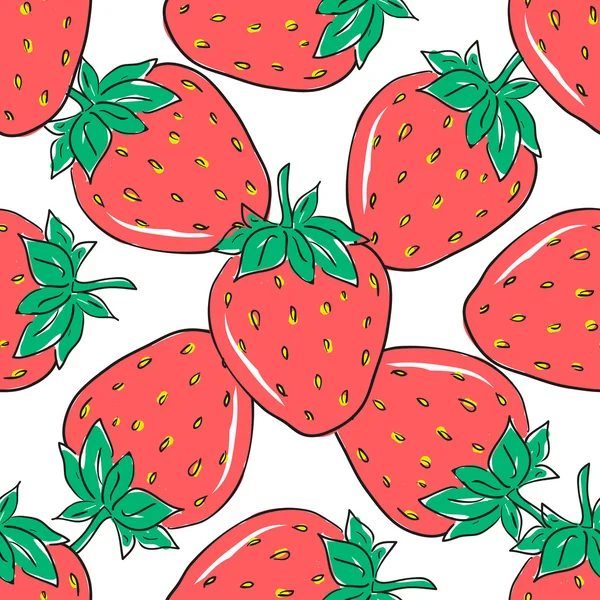 Modèle sans couture avec des fraises rouges sur fond blanc. Baies dessinées à la main pour papier d'emballage, textiles et autres dessins — Image vectorielle