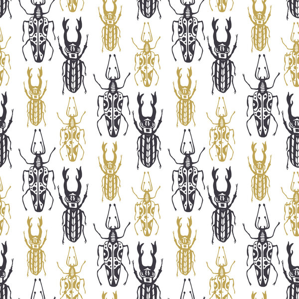 seamless pattern with insect beetles