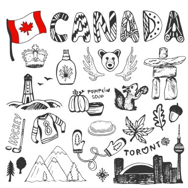 Canada flag and doodle lettering.