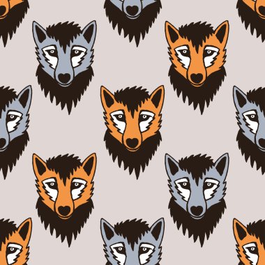 Seamless vector pattern with wolf and foxes