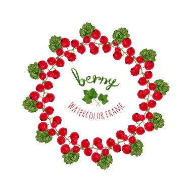 watercolor red currants frame