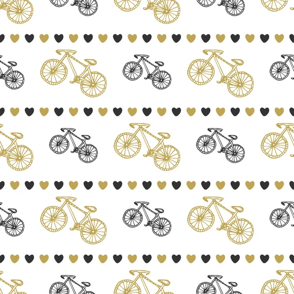 Patrón con bicicletas y corazones — Archivo Imágenes Vectoriales