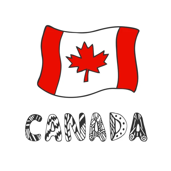 Canada flag and doodle lettering. — 图库矢量图片