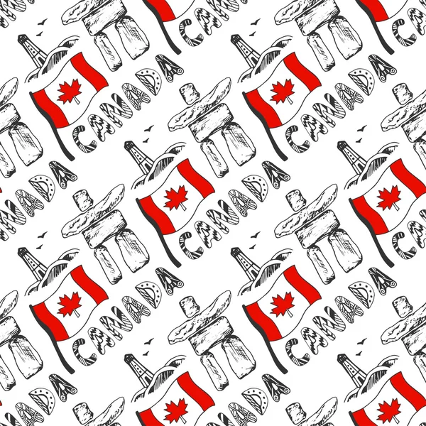 Canada flag and doodle lettering. — 스톡 벡터