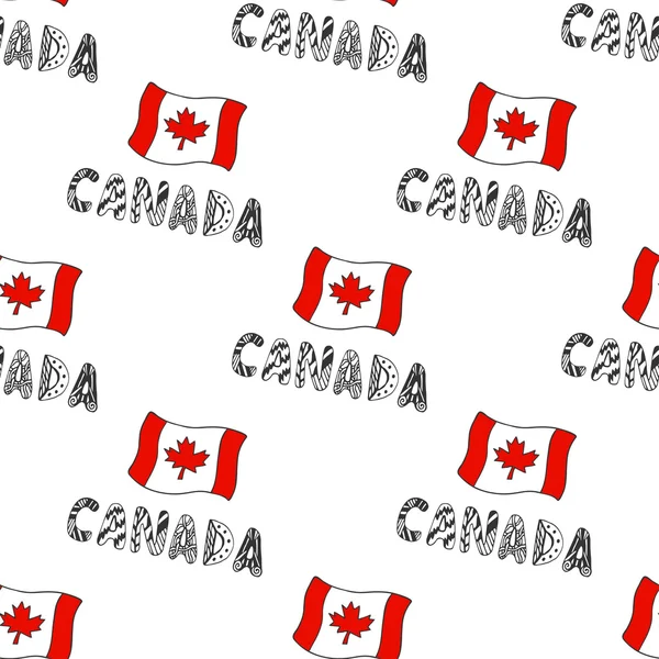 Bandeira do Canadá e doodle lettering . — Vetor de Stock