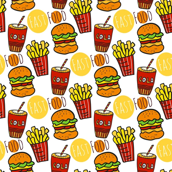 Almuerzo con papas fritas, hamburguesa y refresco — Vector de stock