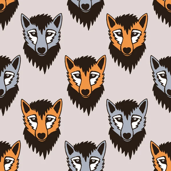 Seamless vector pattern with wolf and foxes — Stock Vector