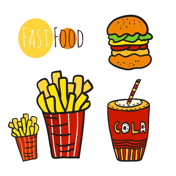 Déjeuner avec frites, hamburger et soda — Image vectorielle