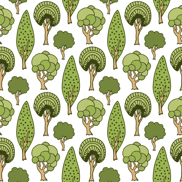 Yeşil doodle ağaçları ile desen — Stok Vektör