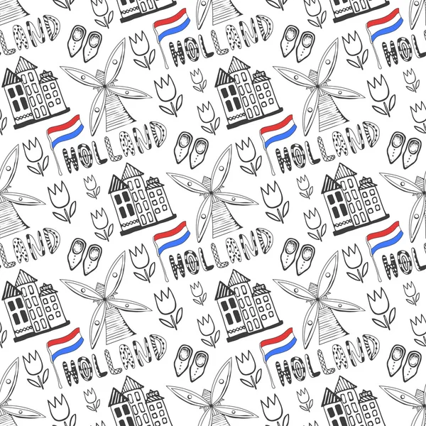 Seamless pattern with Holland culture elements. — Stockvector
