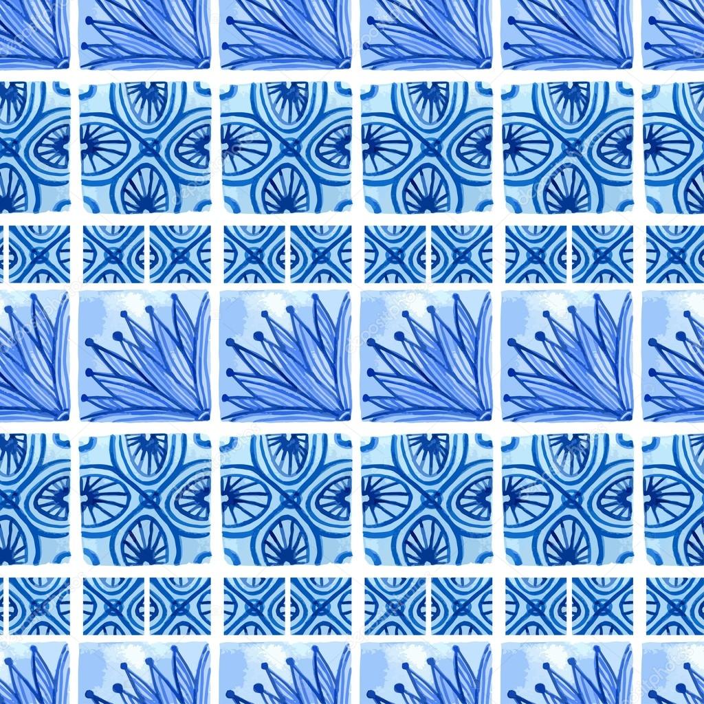 Watercolor blue floral seamless pattern.