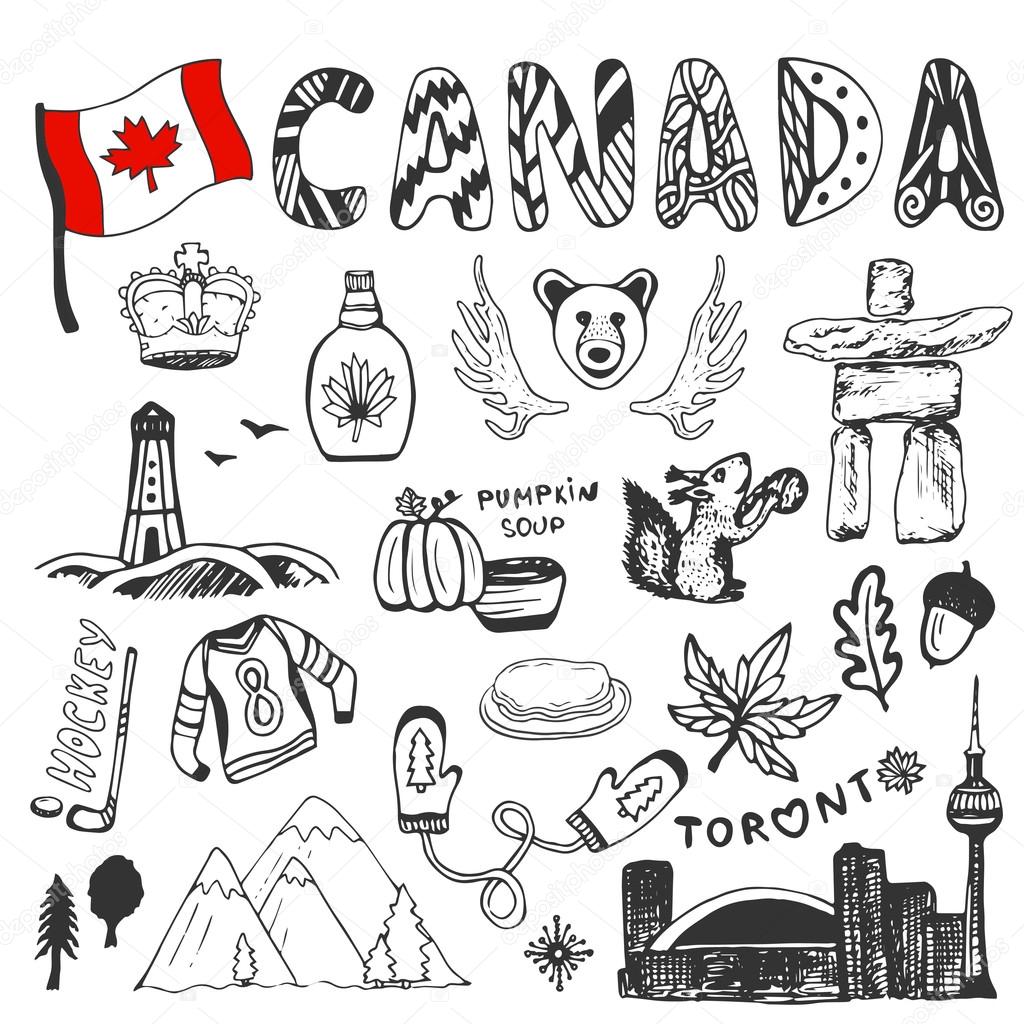 Canada flag and doodle lettering.