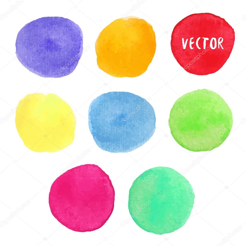 Colorful watercolor design elements. Vector watercolor circle stains isolated collection. Watercolour palette. Banner or icon background