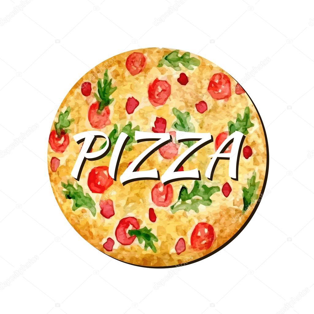 Watercolor pizza isolated artwork. Hand paint vector illustration. Watercolor can be used for sticker, avatar, logo or icon