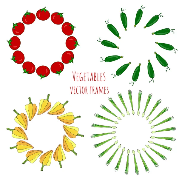 Vegetable hand drawn frames set. — Stock Vector