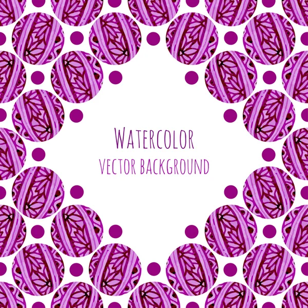 Watercolor frame background with pink floral circles knitting texture. Hand drawn vector illustration — Stok Vektör