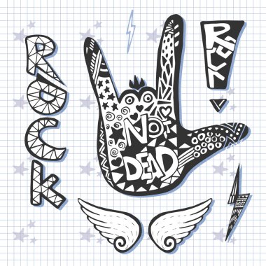 Rock el işareti siluet yazdırma.