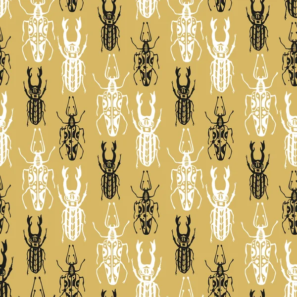 Insectes coléoptères en fond doré — Image vectorielle
