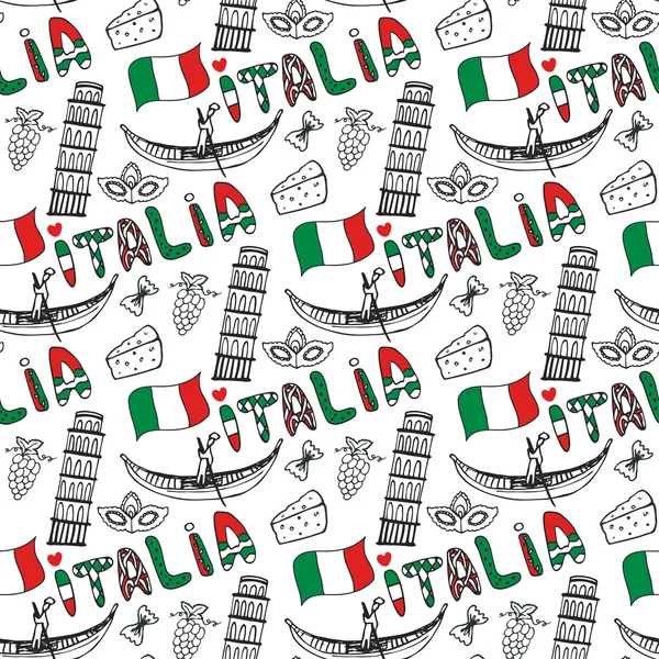 Italia dibujado a mano patrón sin costura — Vector de stock