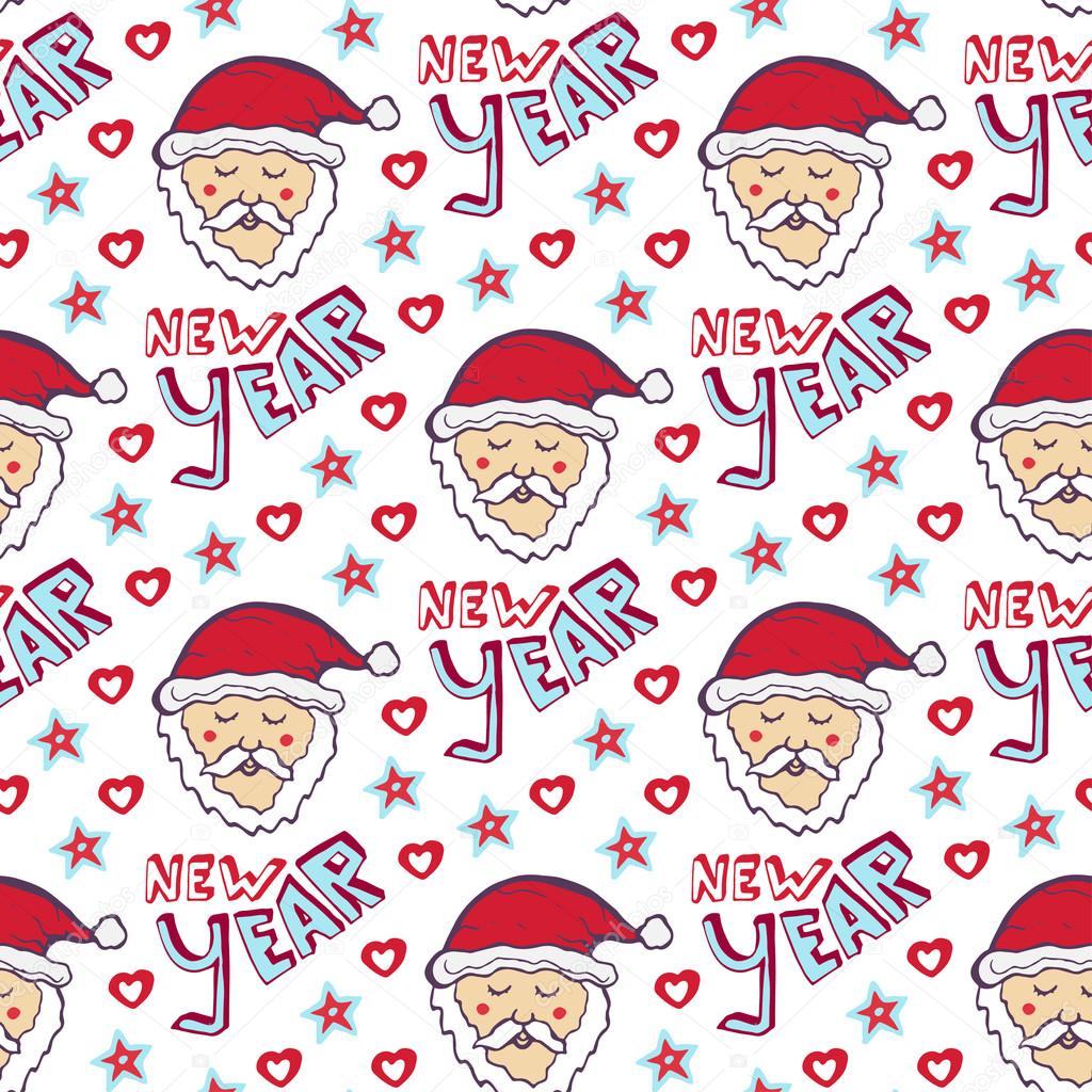 Happy New Year doodle seamless pattern.