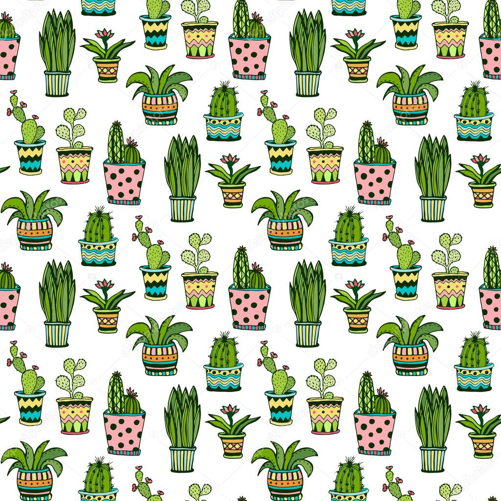 Succulent and cactus seamless pattern