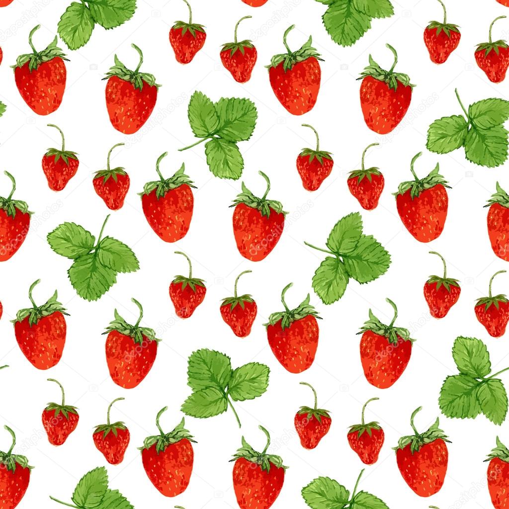 strawberries and leaves on the white background