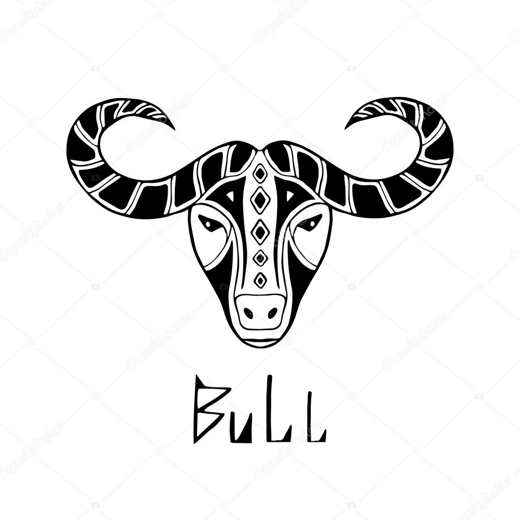 Tribal Bull. Buffalo head. Vector logo or tattoo unique art