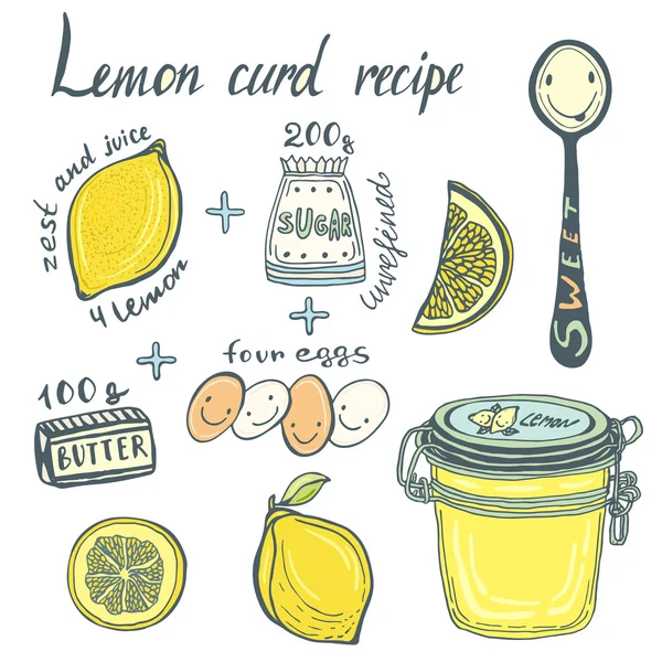 Homemade Lemon Curd recipe book page. — Stock Vector