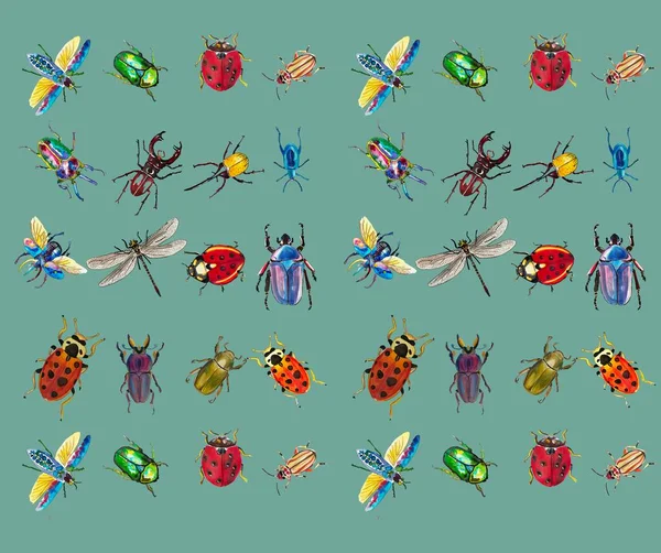 用于贺卡织物的昆虫和昆虫图案 — 图库照片