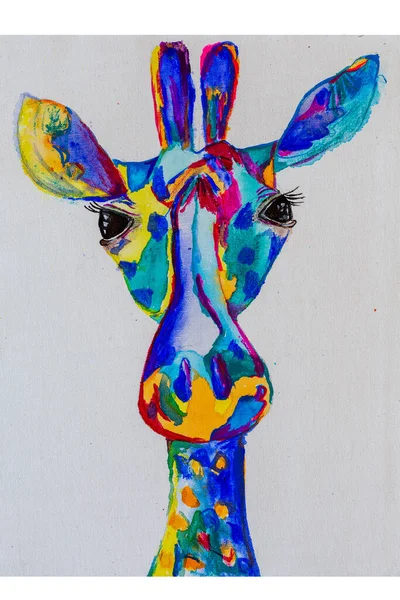 Giraffe Gezicht Aquarel Rood Blauw Paars Geel — Stockfoto