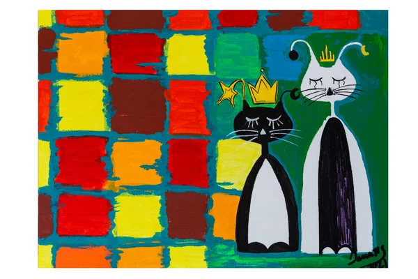 Konceptualny Malarstwo Akryl Kot Sztuka Abstrakcyjny — Zdjęcie stockowe