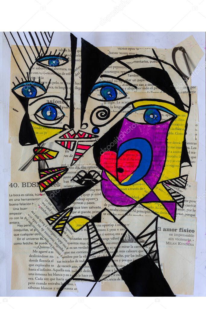 Cubism art abstract face eyes conceptual