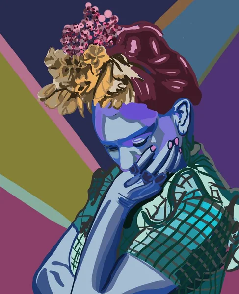 Frida Kahlo Feministka Mexická Ženská Kubistka Konceptuální Malba Etiketa Samolepka — Stock fotografie