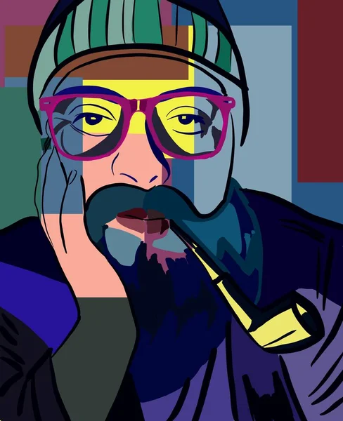 パイプとメガネを吸う男の思考のイラスト — ストック写真
