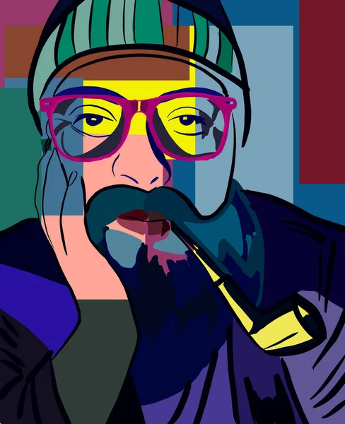 パイプとメガネを吸う男の思考のイラスト — ストック写真