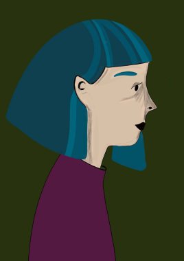 Gevşemiş bir kadının yüzünün dijital çizimi, hikayeler için, pop sanatı tarzı.