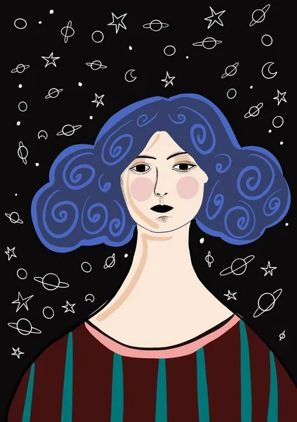 Illustration Numérique Visage Une Femme Détendue Pour Des Histoires Style — Photo