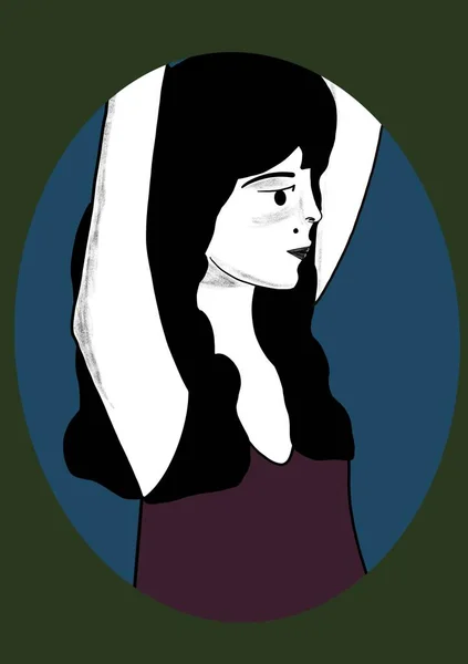 Illustration Numérique Visage Une Femme Détendue Pour Des Histoires Style — Photo