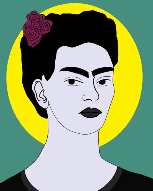 Sanatsal kostümü ve çiçekleri olan Meksikalı yerli bir kadının resmi.