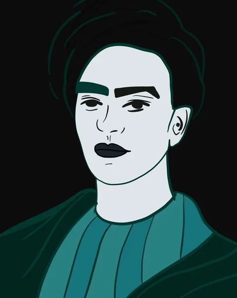 墨西哥妇女在印刷品 卡片或流行艺术设计方面的例证 Frida Kahlo风格 — 图库照片