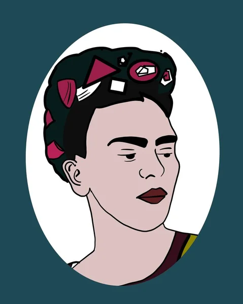 墨西哥妇女在印刷品 卡片或流行艺术设计方面的例证 Frida Kahlo风格 — 图库照片