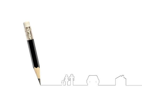 Чорний олівець на білому фоні, дизайн для загального людського способу — стокове фото