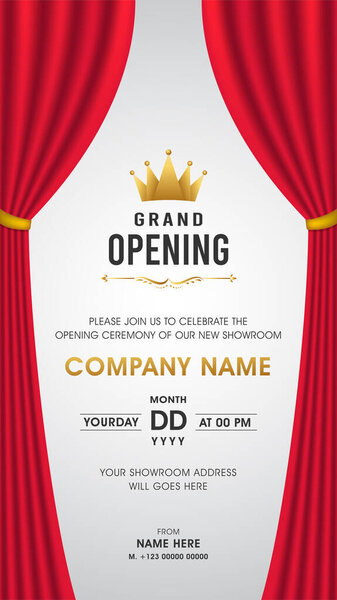 Grand opening Invitation Card with Red Curtain