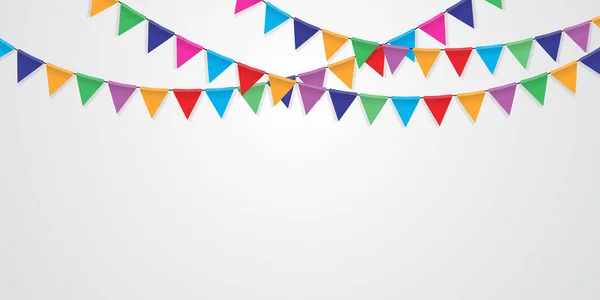 Colorful Triangle Hanging Flags Garlands White Background Stock Illustration
