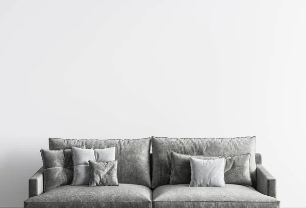 Close Luxury Gray Living Room Design Empty Wall Mockup Render — стоковое фото